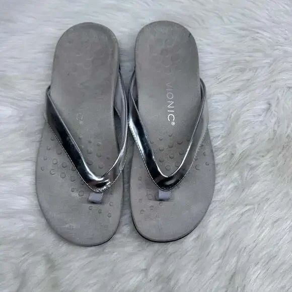 Vionic Women's Dillon Leather Slip On Sandal Silver - Picture 2 of 8